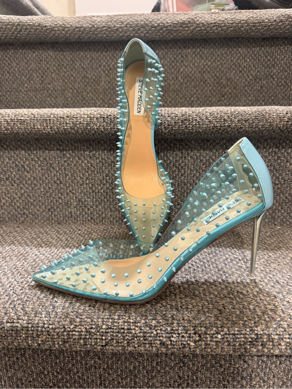 Steve Madden Turquoise Clear Pointed Spike Heels